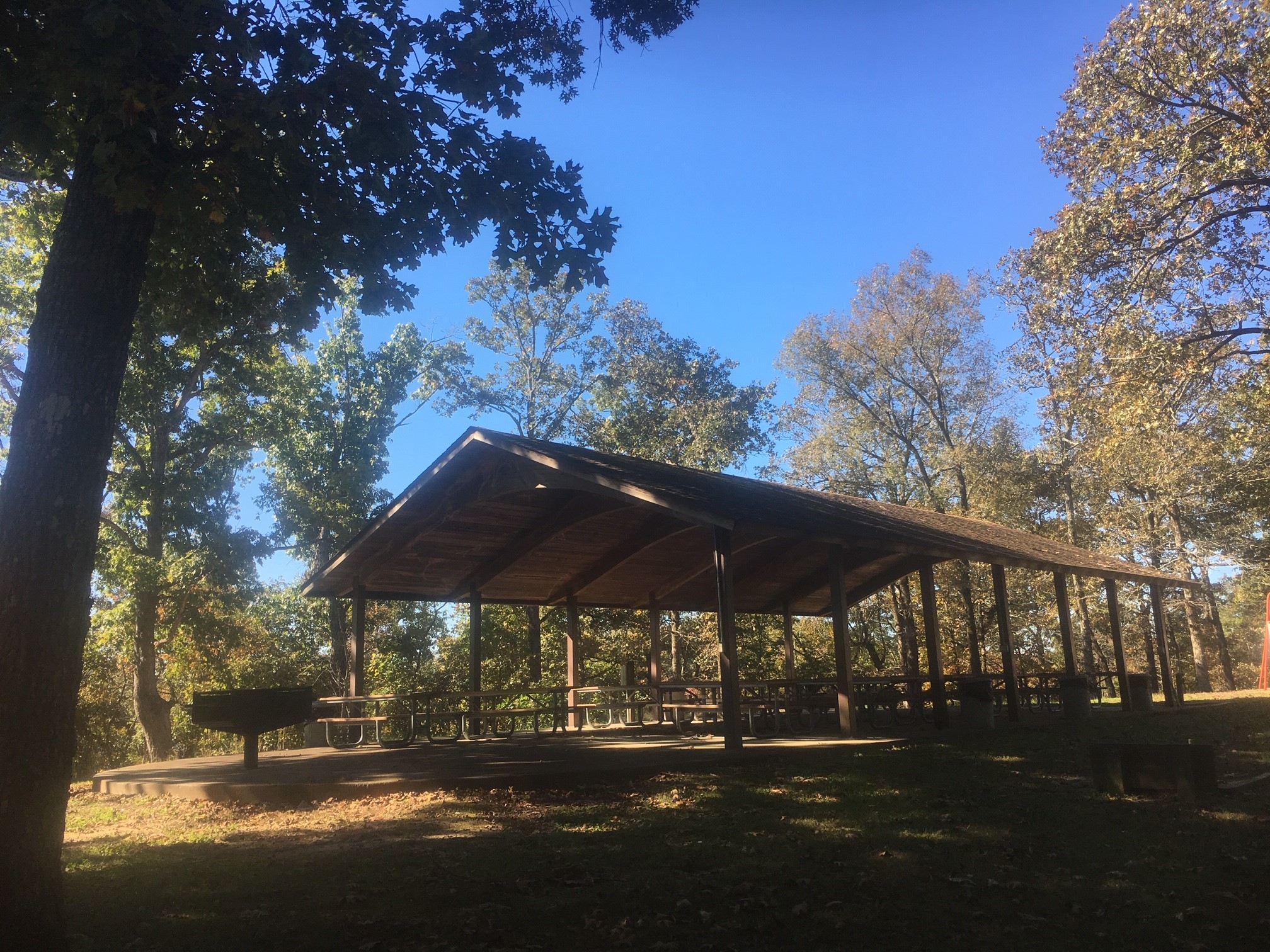 Picnic shelter with tables and grill