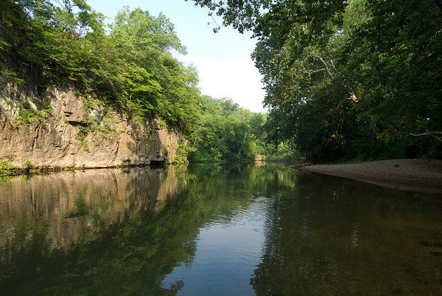 the river with bluffs to the left and woods to the right