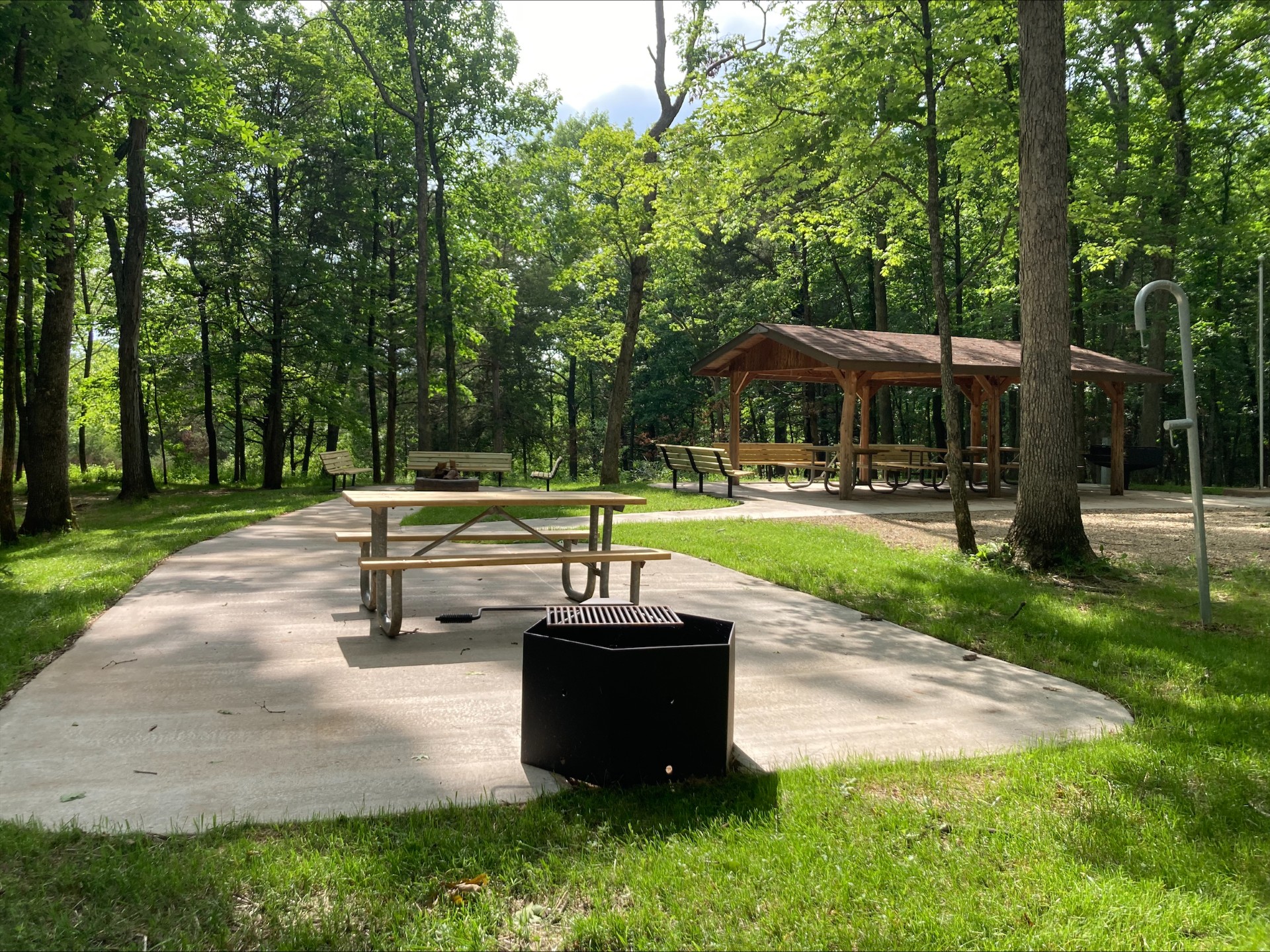 Picnic tables and covered meeting area
