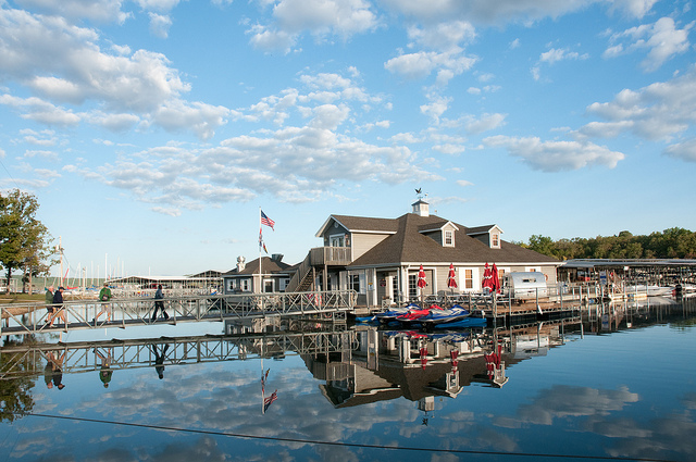 exterior of marina on the lake