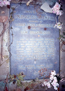 flowers surround the inscribed memorial to Princess Otahki