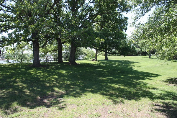 shaded picnic area near the lake