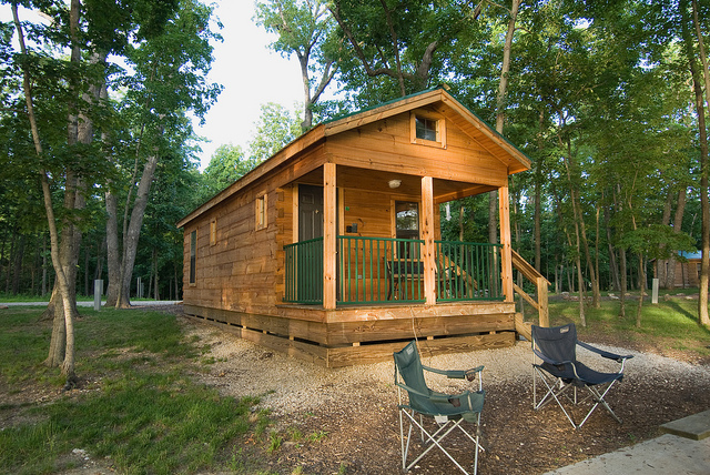 exterior of camper cabin with porch