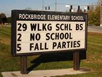 a sign at Rockbridge Elementary advertising the Walking School Bus date