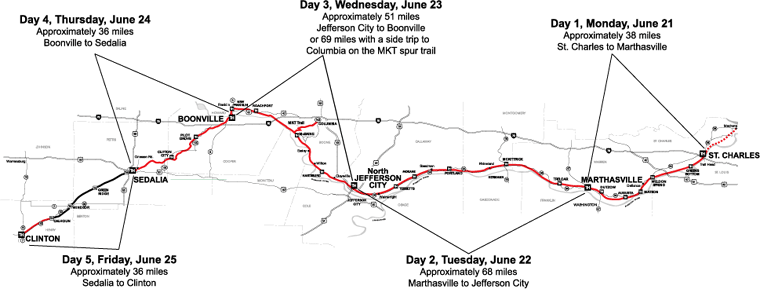 2004 Katy Trail Ride Map Missouri State Parks